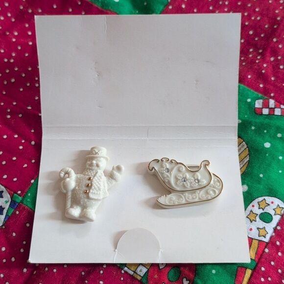 Lenox Vintage holiday Christmas snowman and‎ sled pin set NIP - Picture 3 of 8